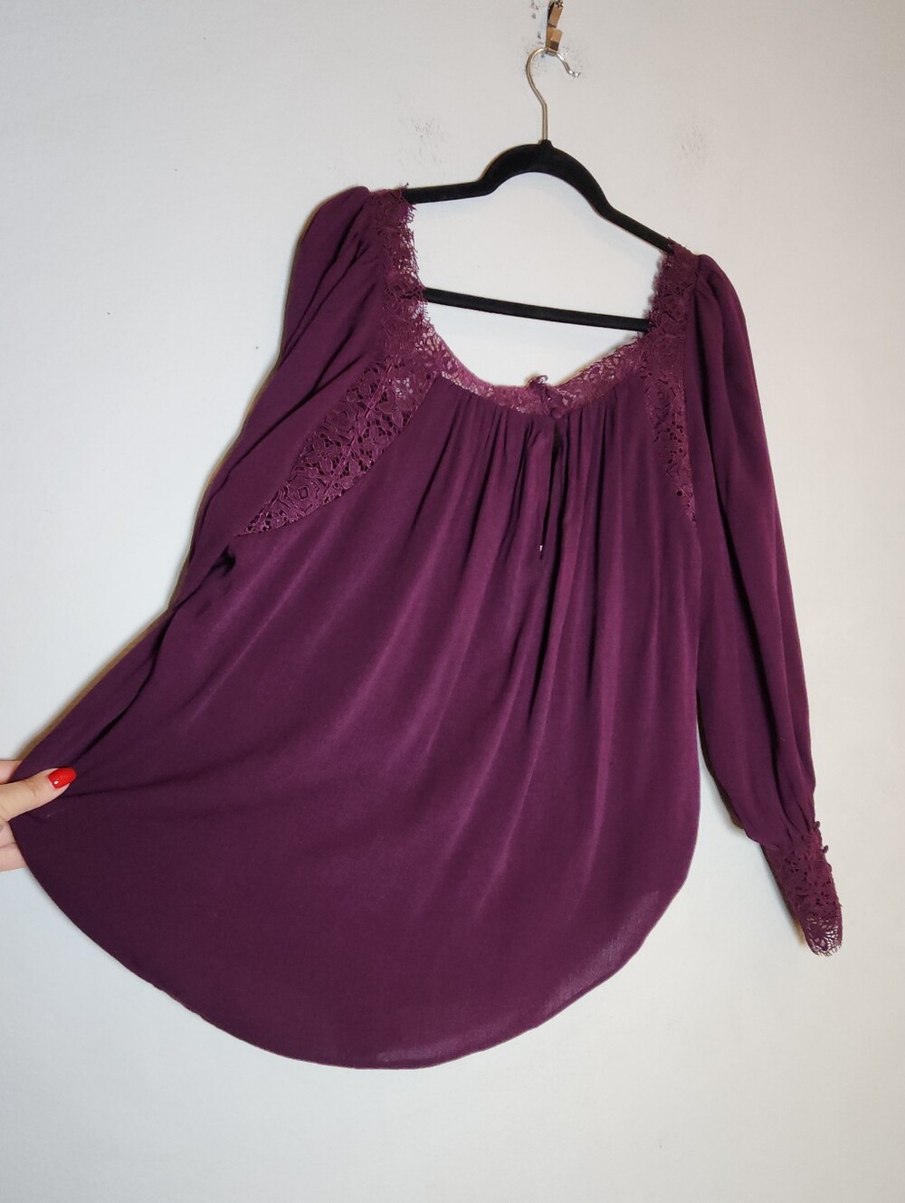 NWT Free People Flutter By Lace Blouse Top Purple Size L Prairie Boho Peasant - Picture 12 of 16